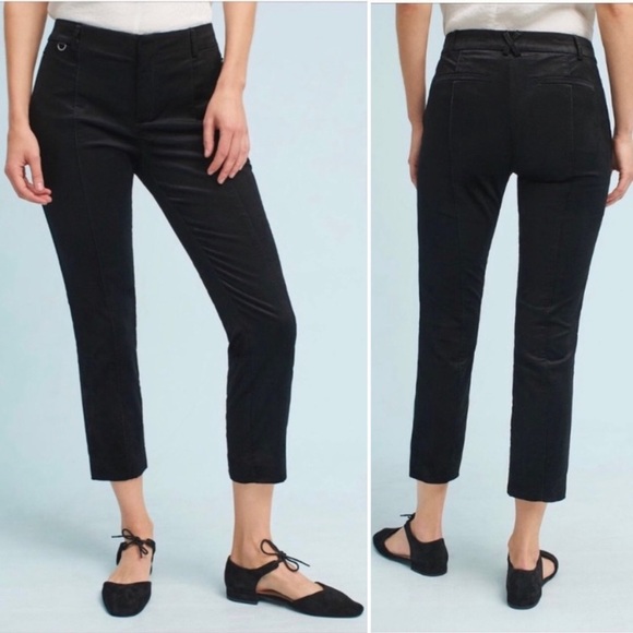 Anthropologie Women The Essential Slim Velvet Trouser Size 2 Cropped Solid Black - Picture 2 of 8